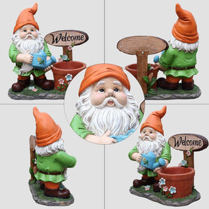 Outdoor Garden Sculpture Gnome Flower Pot Planter