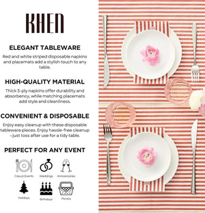 Tonal Striped Disposable Napkin Set in Stripe Red, 50 Pieces