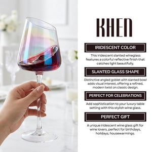 Slanted Iridescent Wine Glass, Single 15.8oz 9.84in Clear Glass