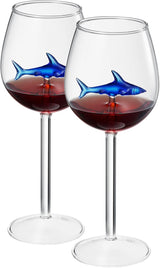 Shark-Inspired Wine Glasses Set of 2 – 13oz Stemmed Red & White Wine Glass with 3D Shark Inside – Unique Glassware Gift for Men, Dad, or Host