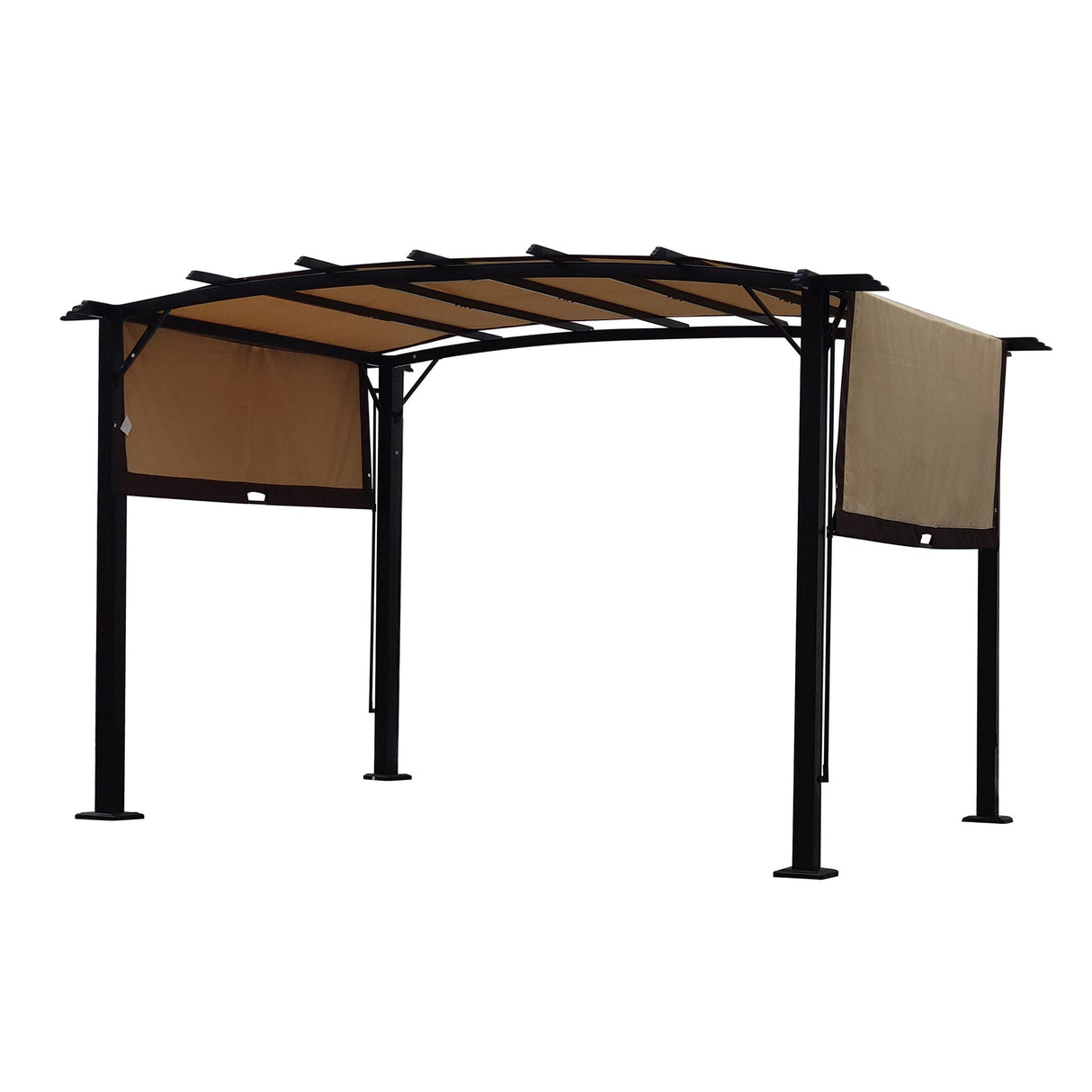 Outdoor Patio Pergola Gazebo - Steel Frame Sun Shelter With Retractable Canopy