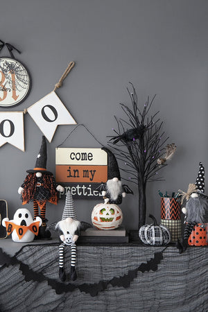 Sitting Gnome With Wings & Plaid Hat, For Halloween Decor