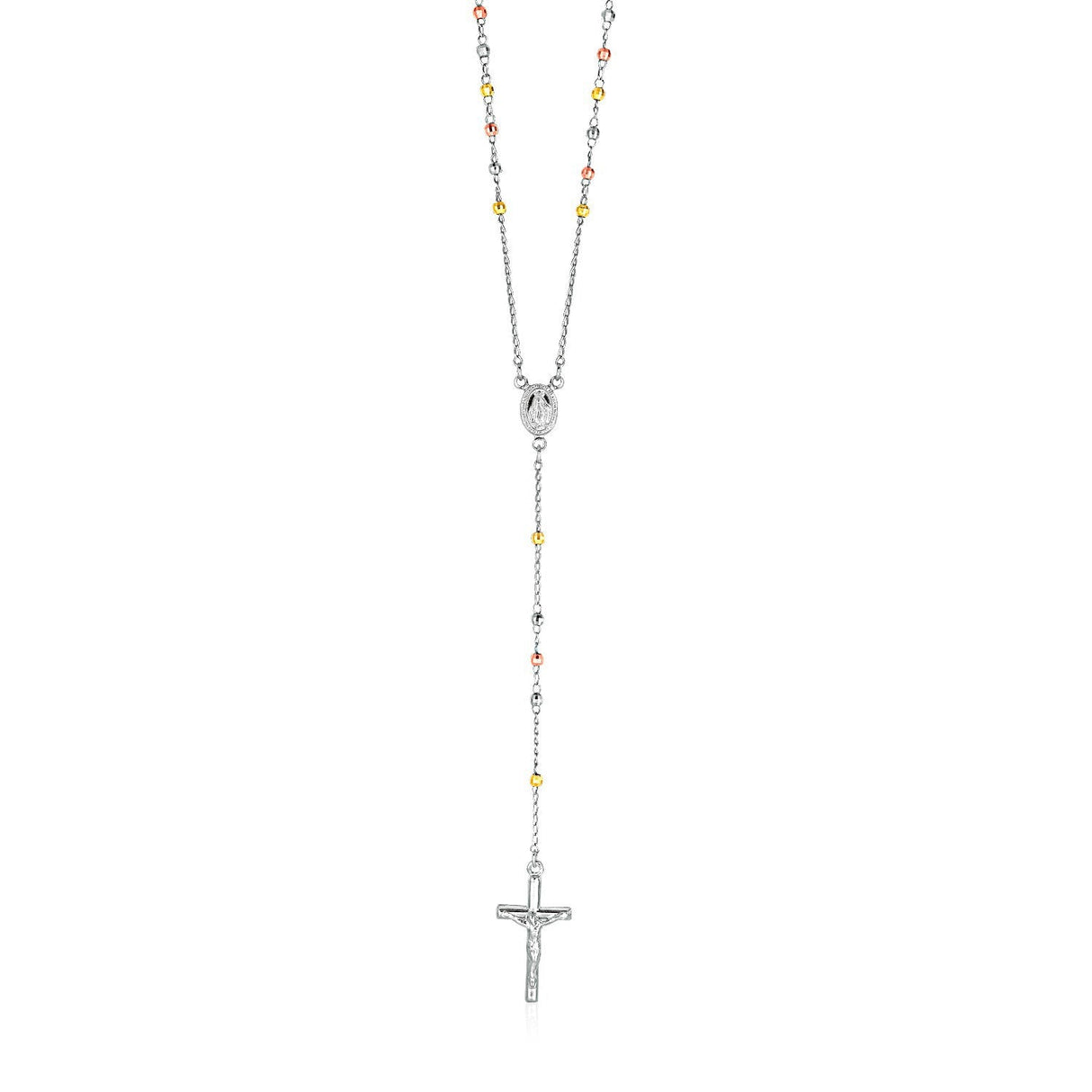 Three Toned Rosary Chain and Bead Necklace in Sterling Silver