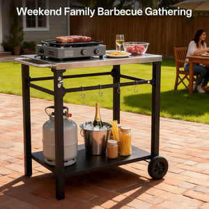 2-Tier Outdoor Grill Cart with Stainless Steel Top - Black