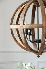 4 Light Wood Chandelier with Adjustable Chain