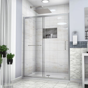 Single Sliding Bypass Shower Door with Tempered Glass Enclosure - Pearl Silver or Gray