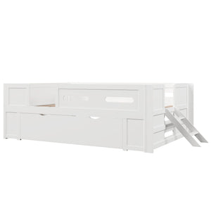 Platform Bed With Guardrail And Drawer