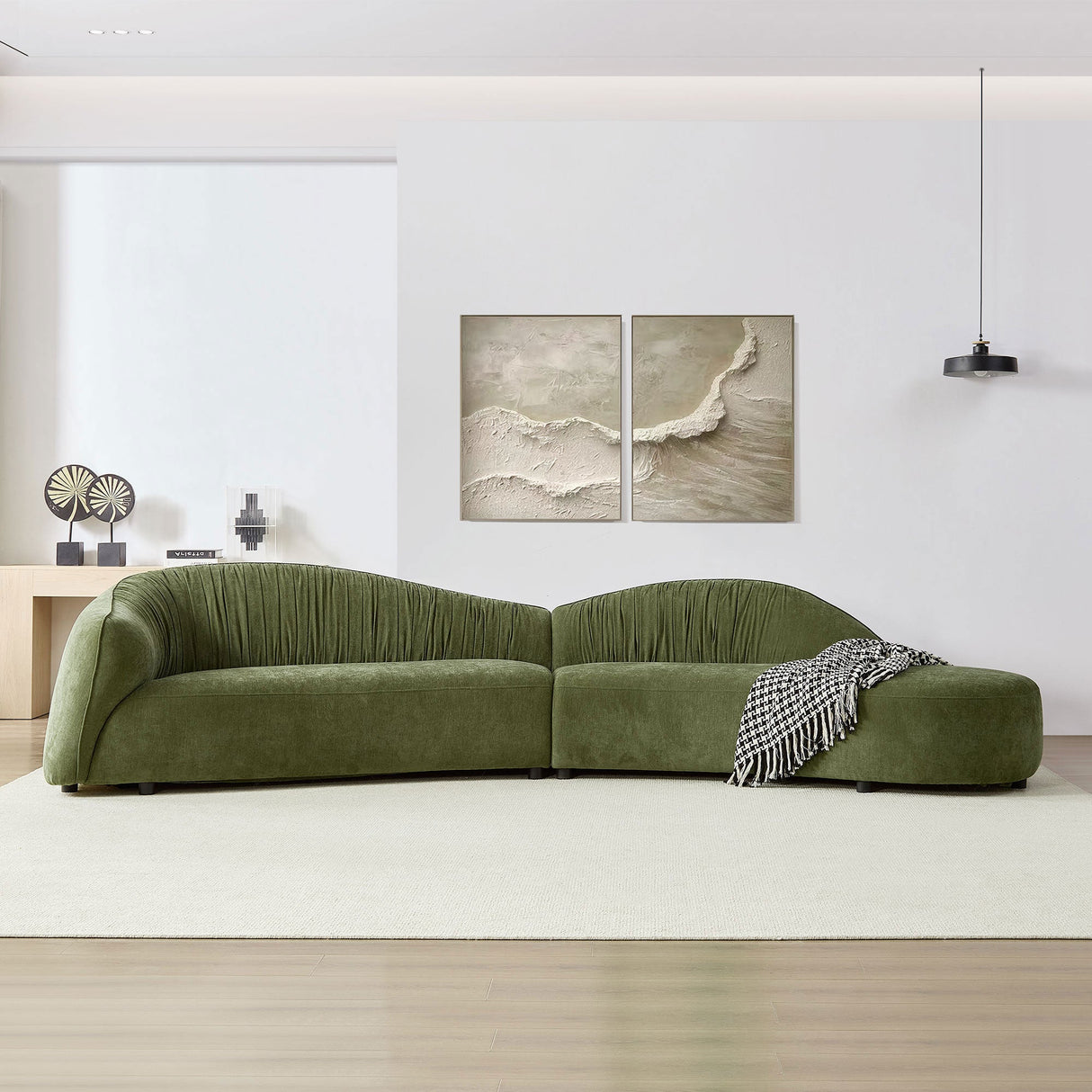 145.67" Mid-Century Upholstered Comfy Couch with Facing Chaise Right
