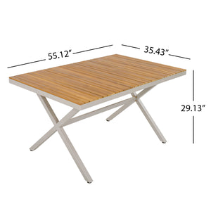 Outdoor 7-Piece Dining Set - Rectangular Teak Wood Table + 6 Wicker Chairs