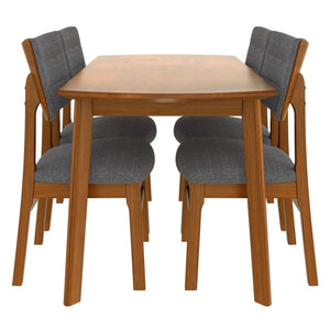 Mid Century Modern Dining Table Set For 4, Solid Wood Dining Table And Solid Wood Chairs, 5 Pieces Farmhouse Dining Table And 4 Upholstered Chairs - Brown / Gray