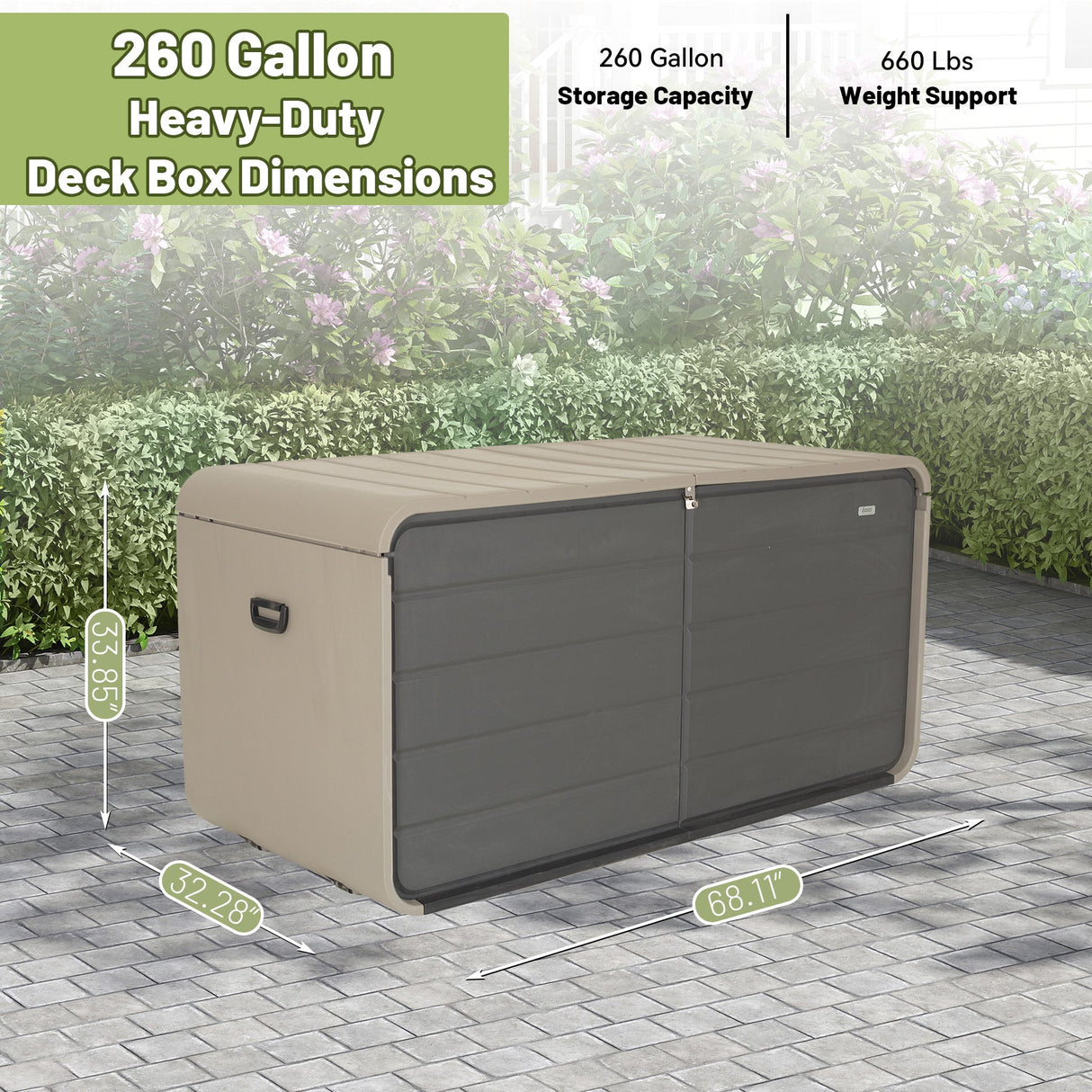 260 Gallon Plastic Deck Box - Large Patio Storage Box