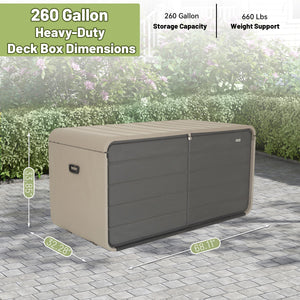 260 Gallon Plastic Deck Box - Large Patio Storage Box