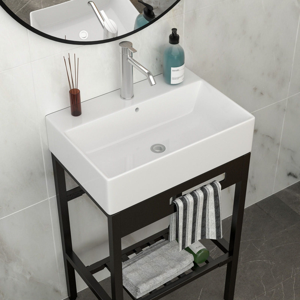Console Sink With 304 Legs, 24" X 16.75", Wall Mounted Design - White / Black