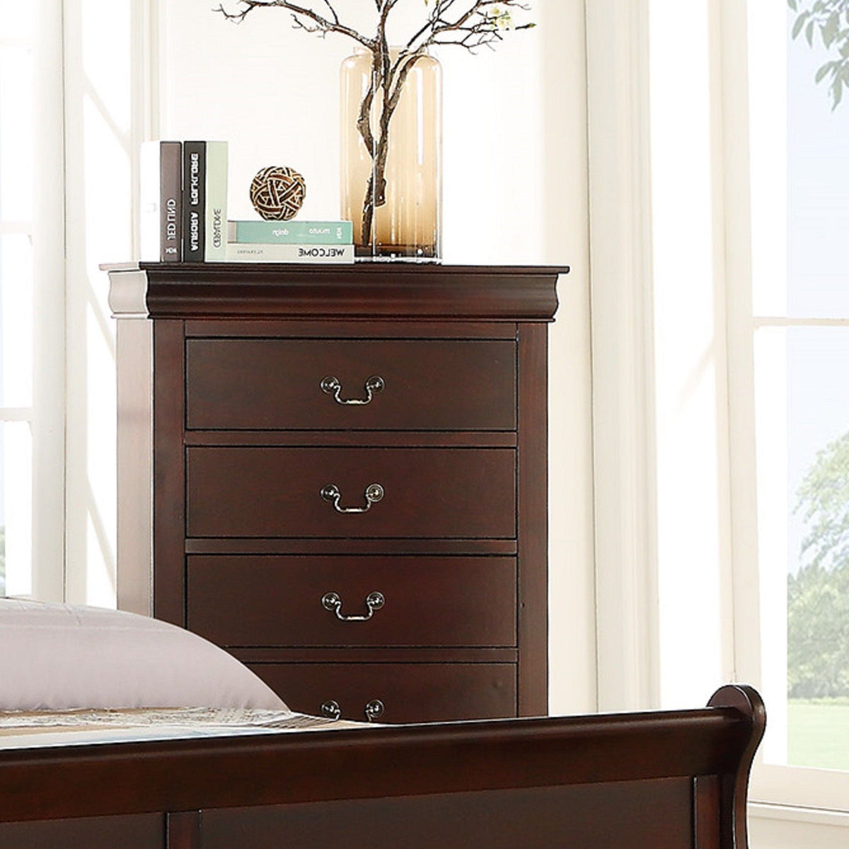 Contemporary Louis Philip Cherry Chest With Five Drawers Solid Wood Ample Storage - Cherry