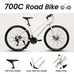 A28250 Road Bike With Aluminum Alloy Wheels, 21 Speed Gear System, Disc Brakes, Wide Tires