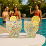 Khen Confetti Stemless Tumblers Set Colorful Drinkware  - 12oz Clear