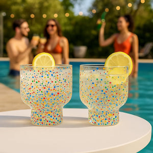 Khen Confetti Stemless Tumblers Set Colorful Drinkware - 12oz Clear