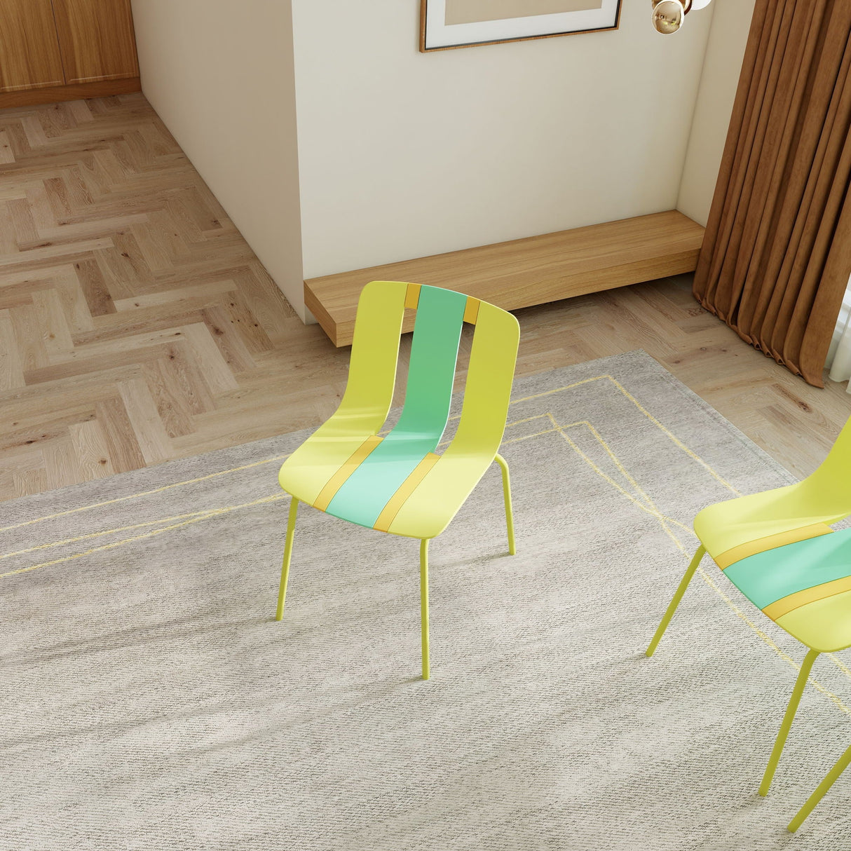 Modern Striped Blocking Single Chairs, Waterproof And Fade Resistant (Set of 4)