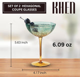 Khen Hexagonal Coupe Glasses Elegant Break Resistant Modern Barware Acrylic Drinkware Set - Set of 2 Teal + Brown