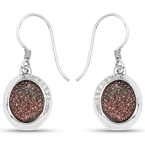 4.72 Carat Genuine Copper Bloom Drusy and White Topaz .925 Sterling Silver Earrings
