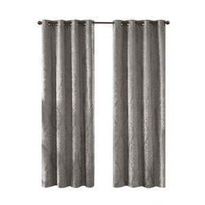 Knitted Jacquard Damask Total Blackout Grommet Curtain Panel