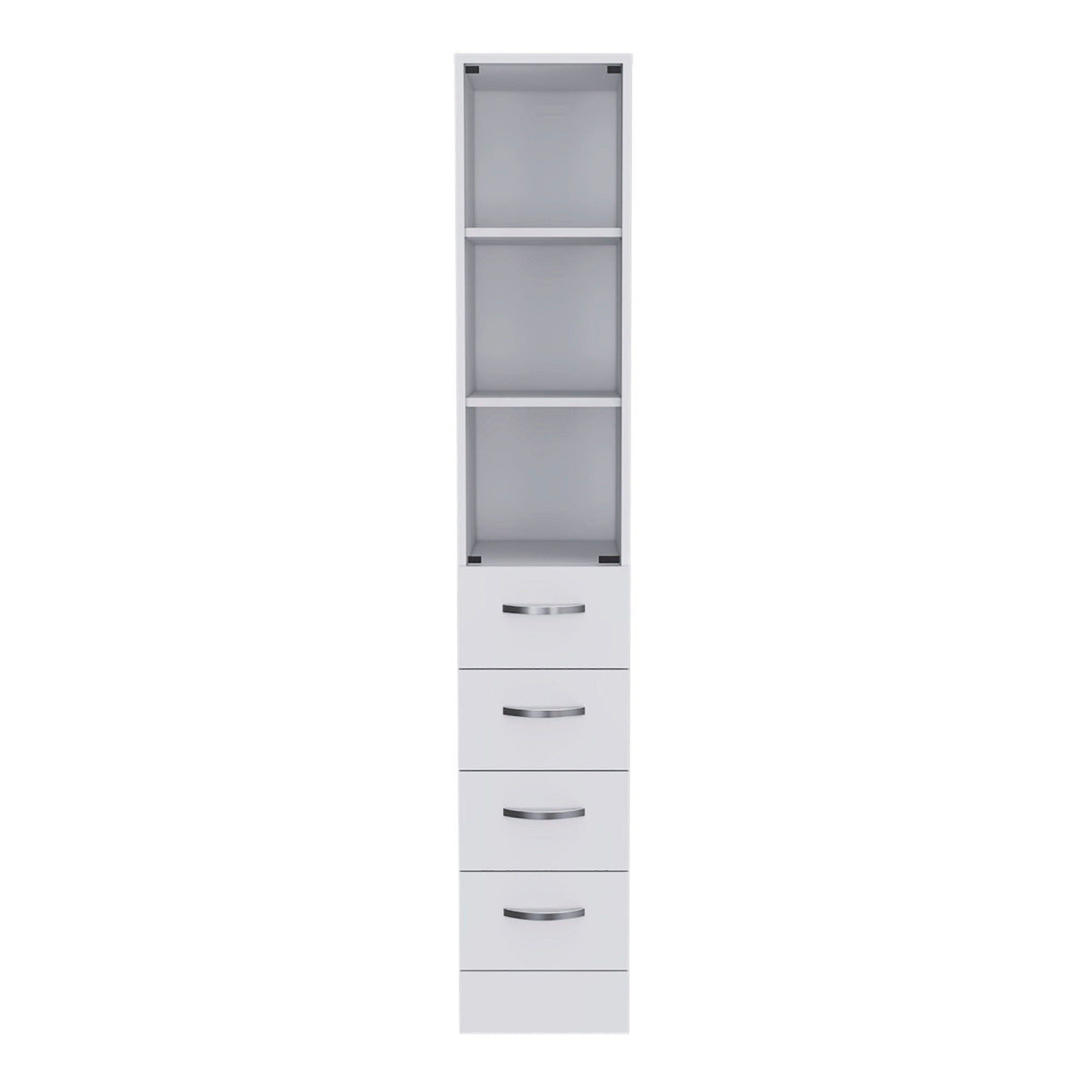 Linen Cabinet, 3 Shelves, 4 Drawers And Metal Handles - White