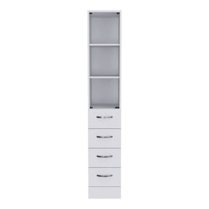 Linen Cabinet, 3 Shelves, 4 Drawers And Metal Handles - White