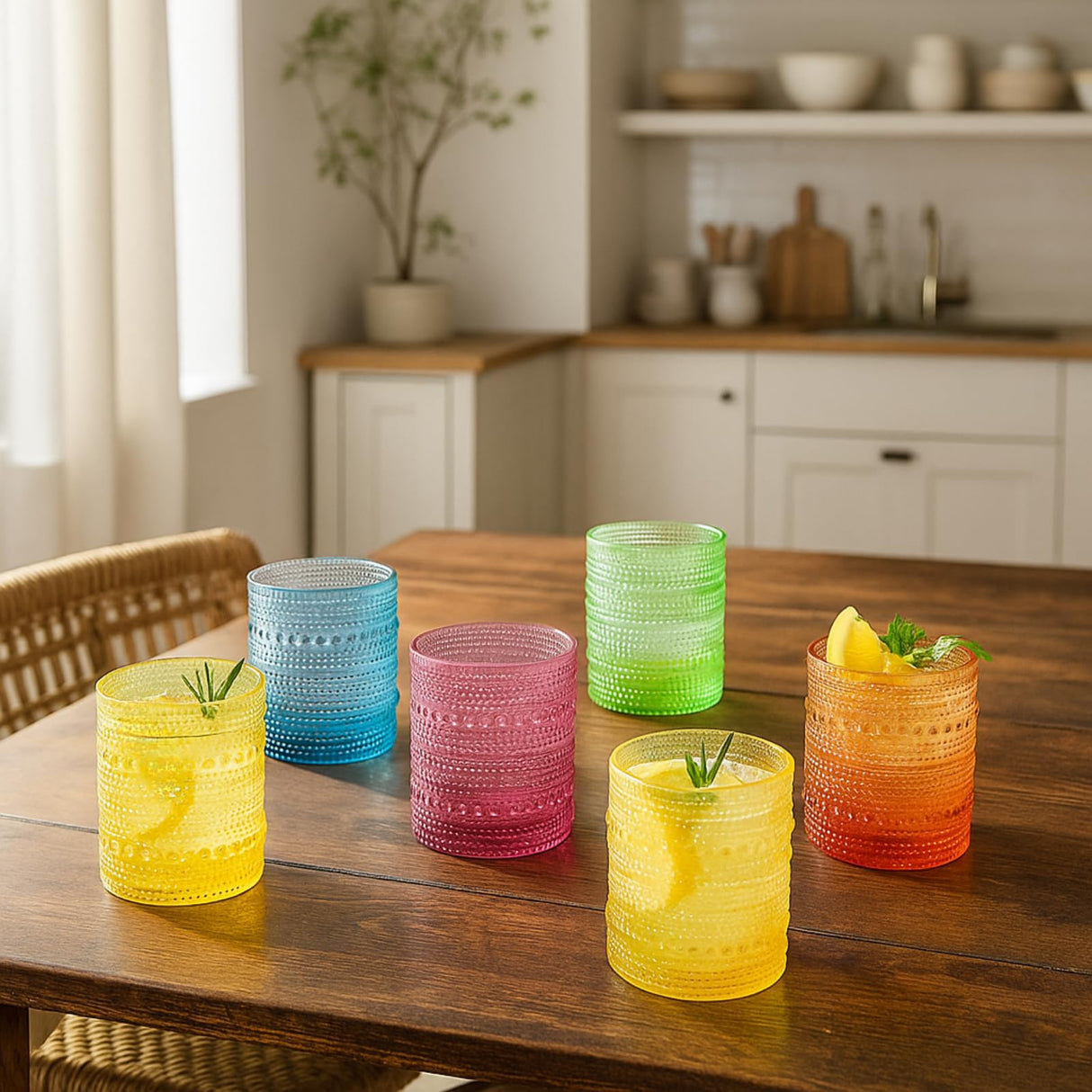 Hobnail glassware set of 6 Summer colors