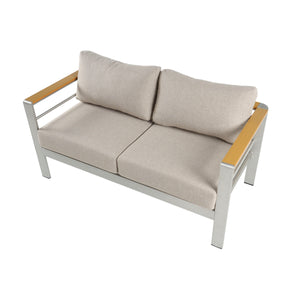 Cora Outdoor Aluminum Loveseat, Silver Frame with Beige Cushion