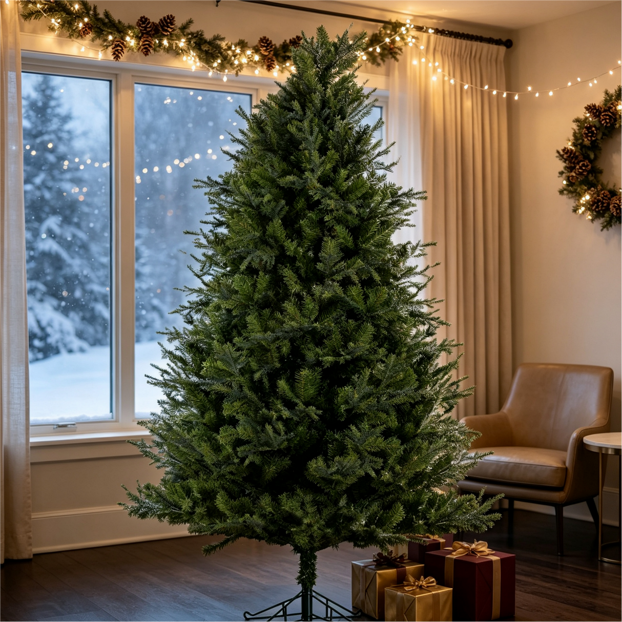 7 Ft Realistic PE/PVC Hybrid Christmas Tree with Fresh Pine Scent