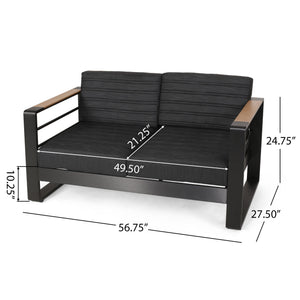 Loveseat With Slat Paneling And Aluminum Frame - Black