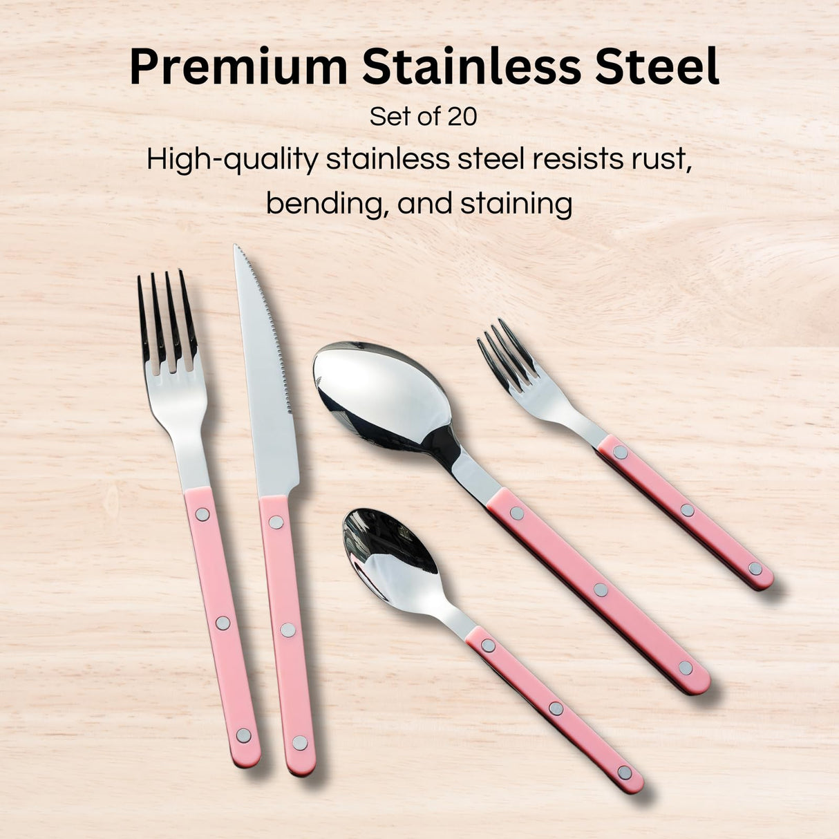 Khen Pink Cutlery Set of 20 –18/8 Stainless Steel Flatware