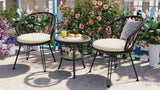 U_STYLE Outdoor Leisure Set, 2 Rattan Single Chairs with Glass Round Table