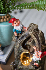 Decorative Woodland Gnome Water Fountain with LED Light - Brown