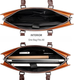 Genuine Leather Business Briefcase 15.6 Inch Laptop Bag Multi Compartment