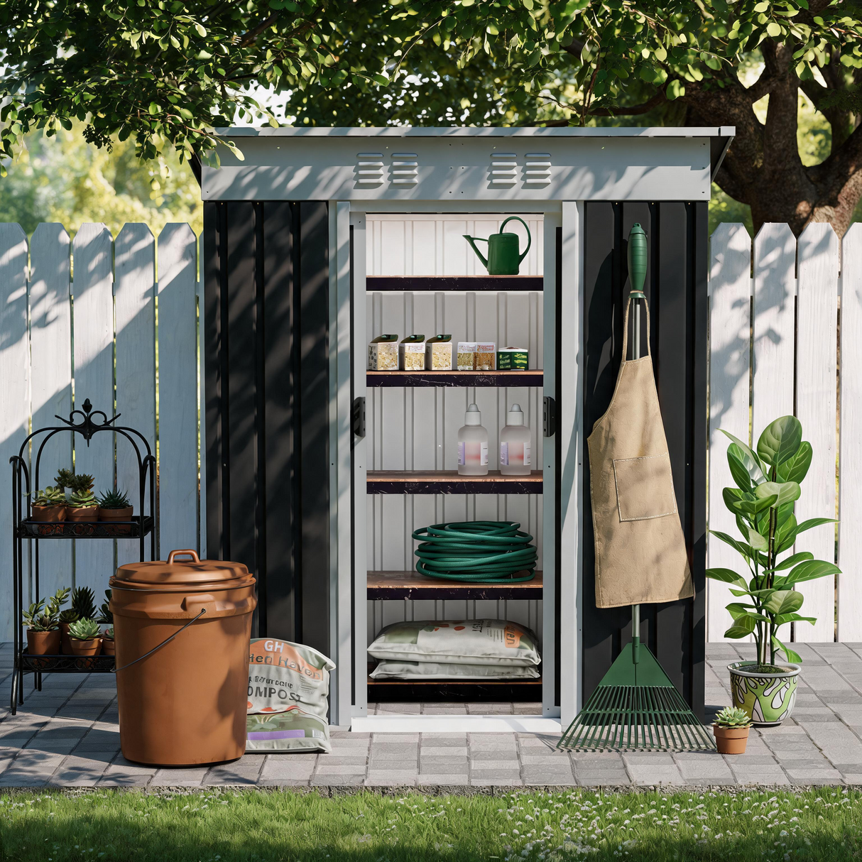 5x3 FT Metal Garden Shed with Sliding Door