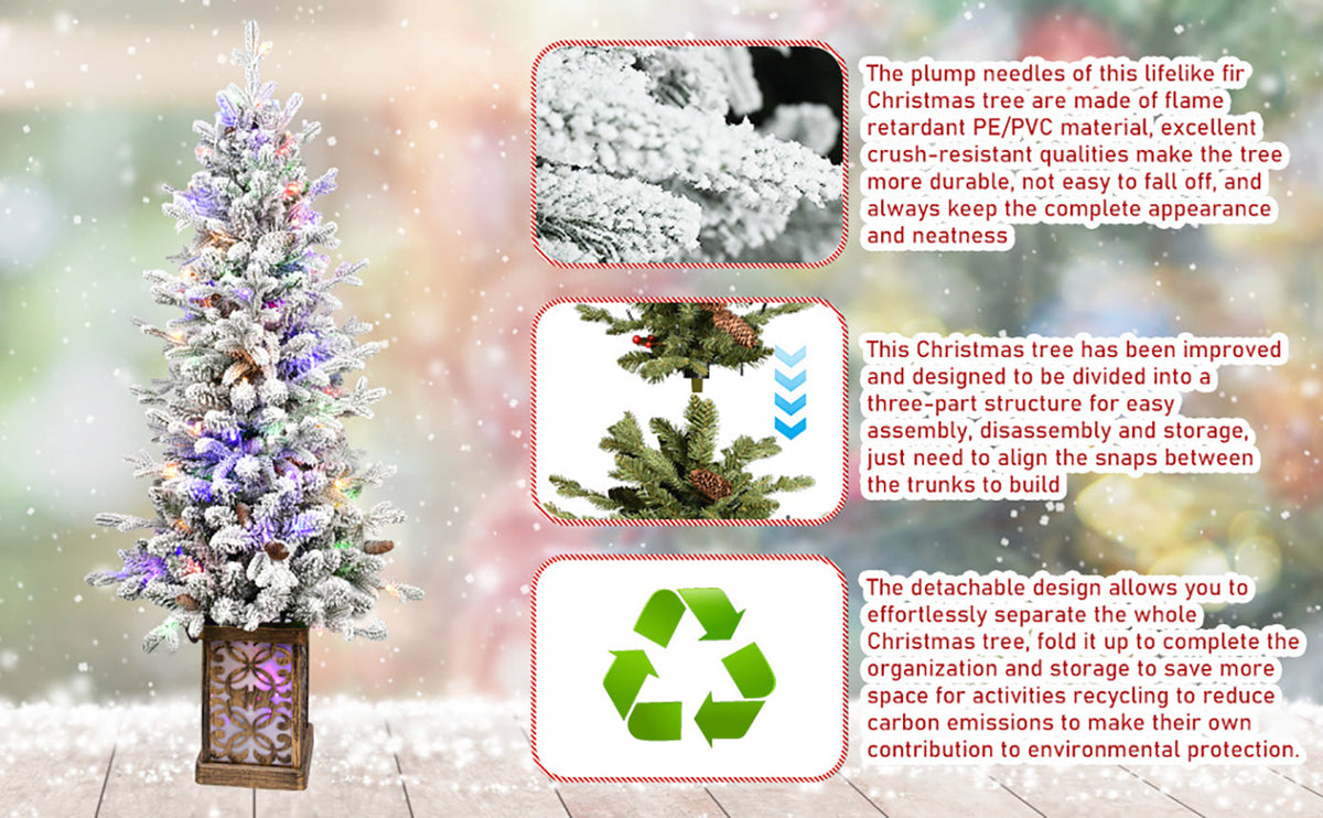 4FT Flocked Christmas Tree with Multicolour LED Lights - Multicolour