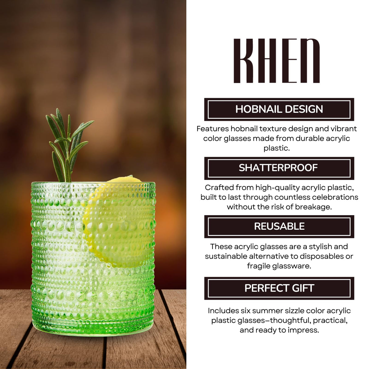 Hobnail glassware set of 6 Summer colors