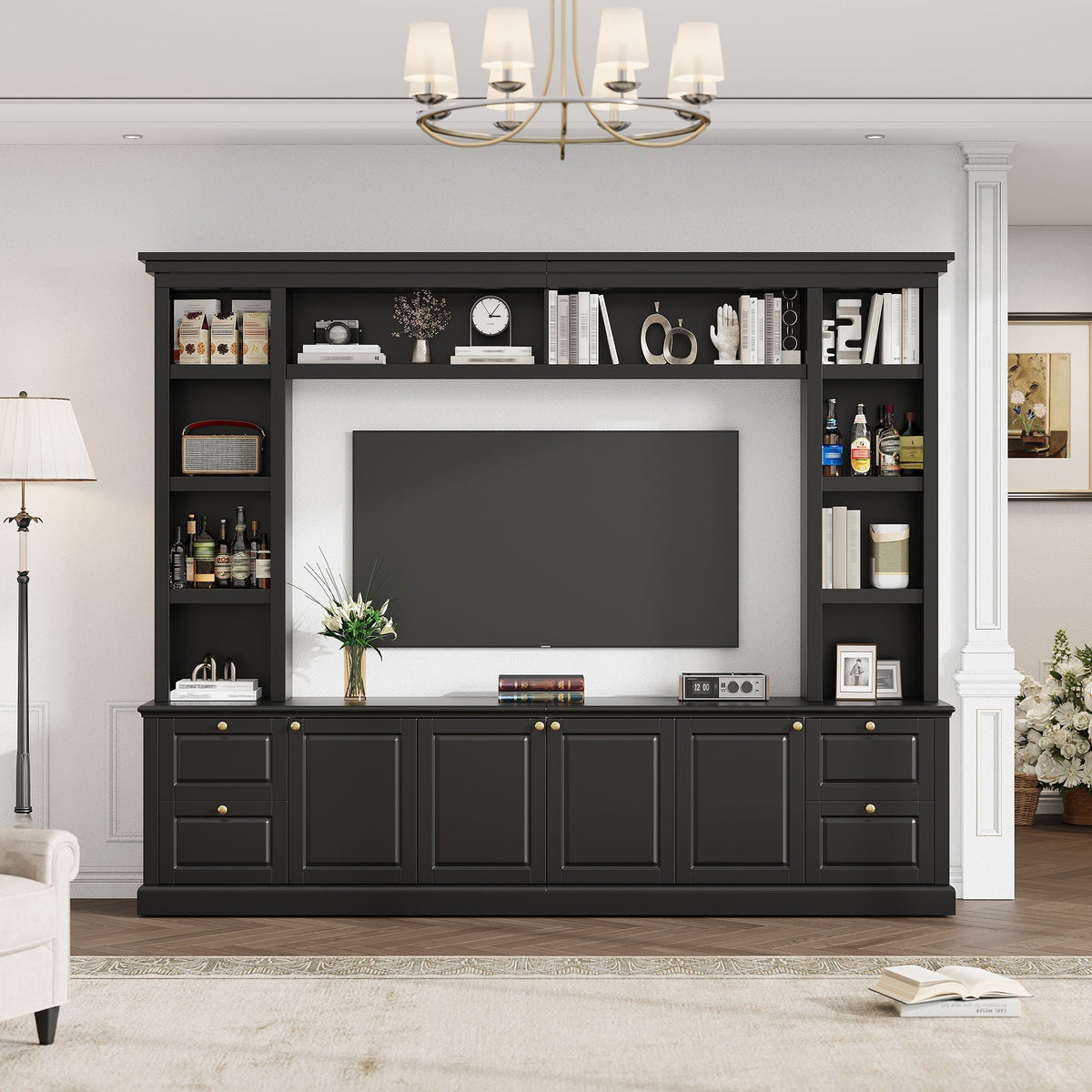 All-In-One TV Stand With Bookcase for TVs Up to 70 Inches - Black or White