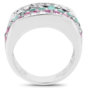 4.28 Carat Genuine Multi Stone .925 Sterling Silver Ring