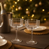 Flower Wave Coupe Cocktail Colored Glasses | Set of 2 | Clear
