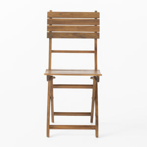 Outdoor Foldable Wood Dining Chair With Slat Design (Set of 2)