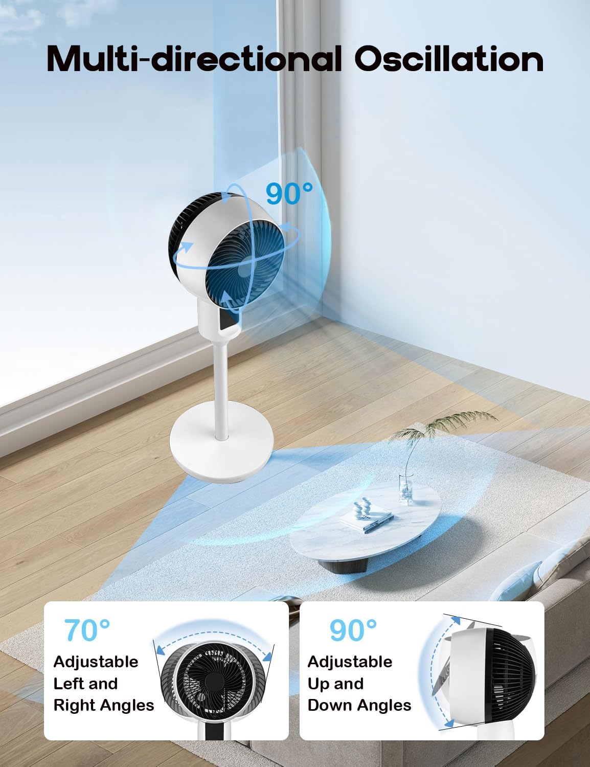 Pedestal Fan with Remote 3D Oscillation 3-Speed Quiet 26dB