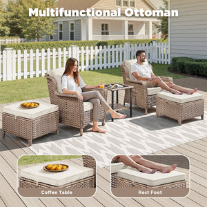5-Piece Outdoor Lounge Chairs Set with Side Table and Ottomans