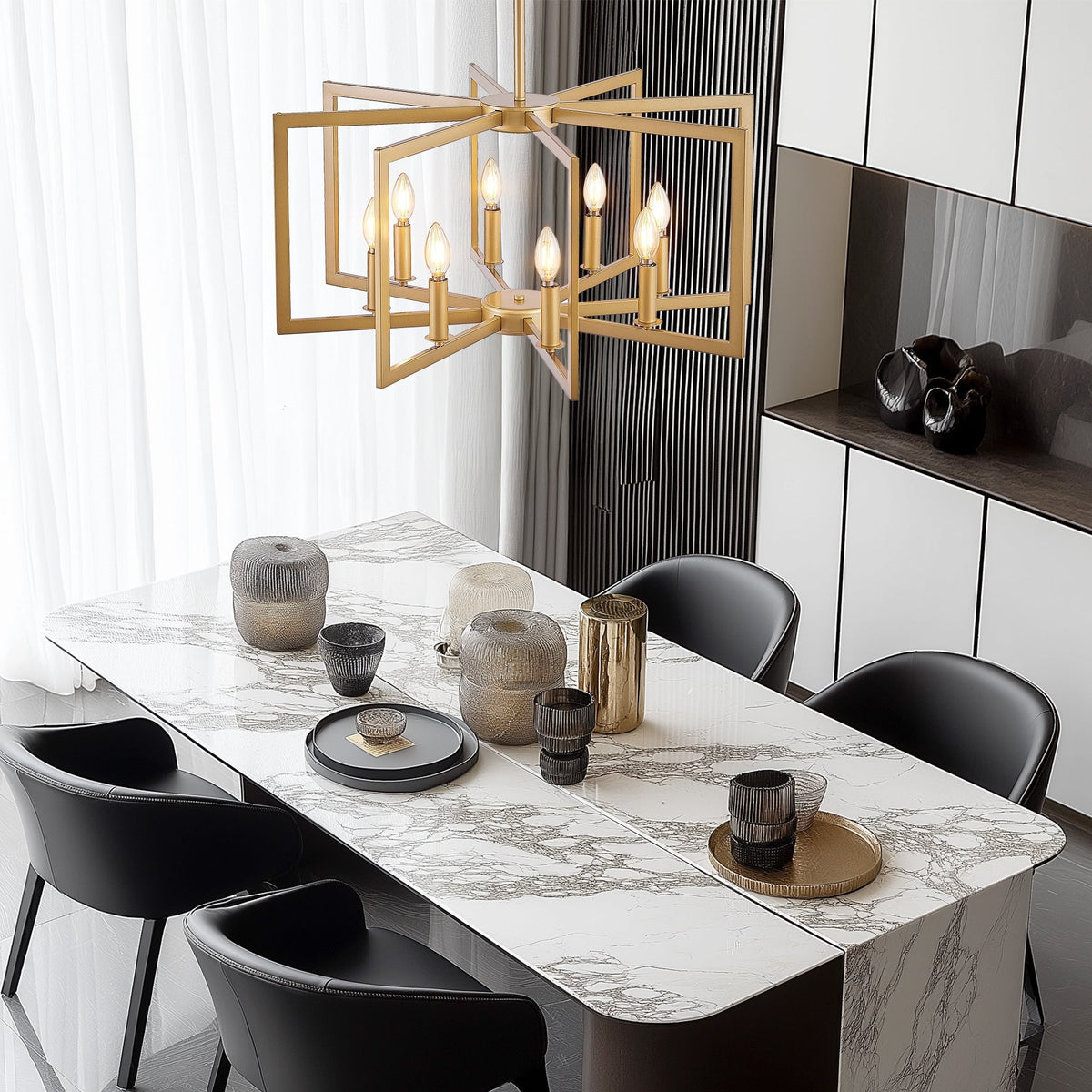 27" Modern Golden Geometric 8-Light Chandelier