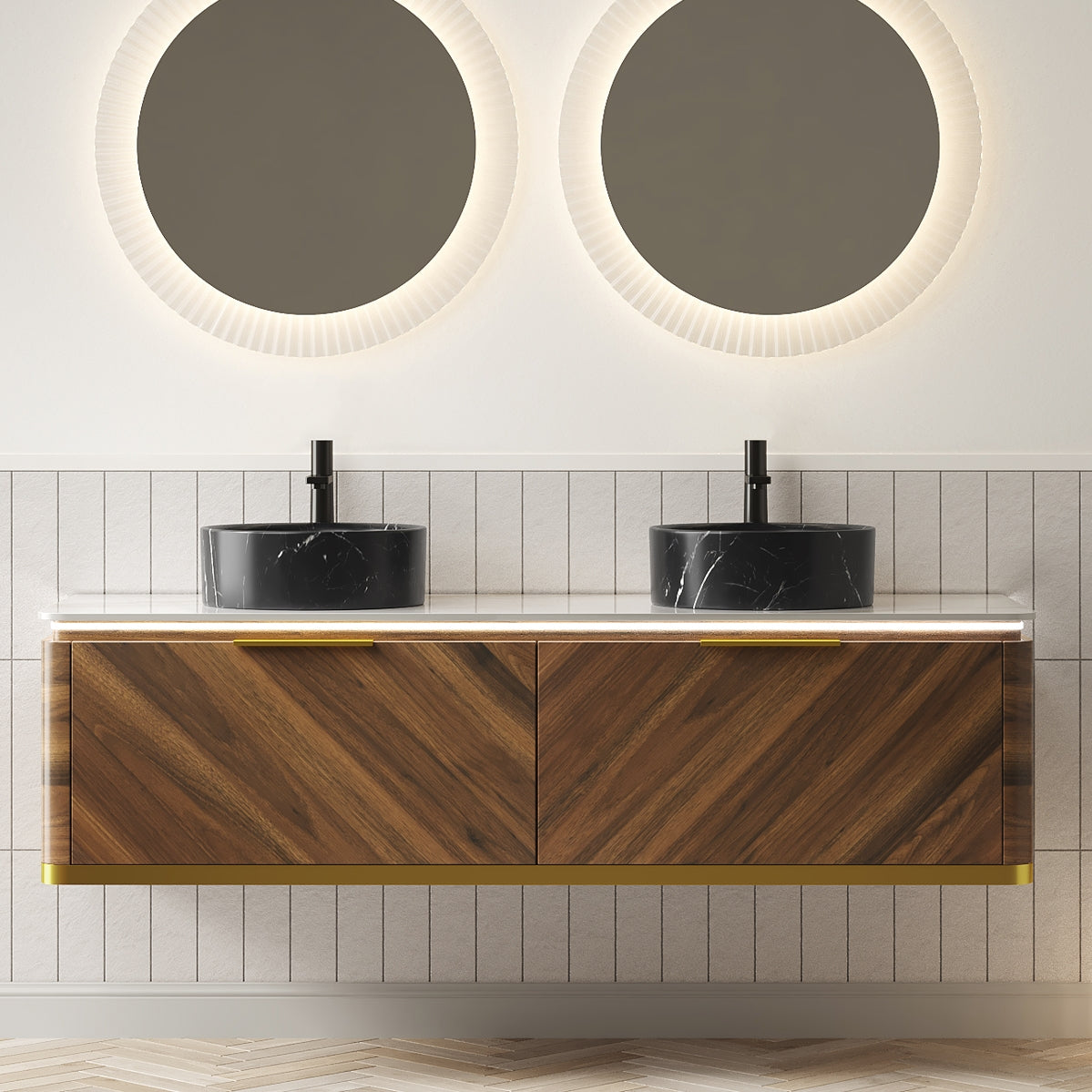 DIPA 60" Bathroom Vanity & Sinks, Floating Plywood Storage Cabinet