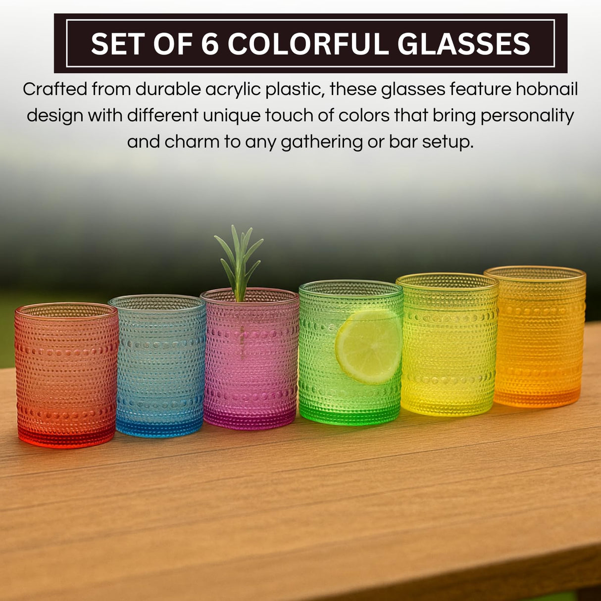 Hobnail glassware set of 6 Summer colors