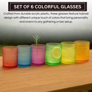 Hobnail glassware set of 6 Summer colors