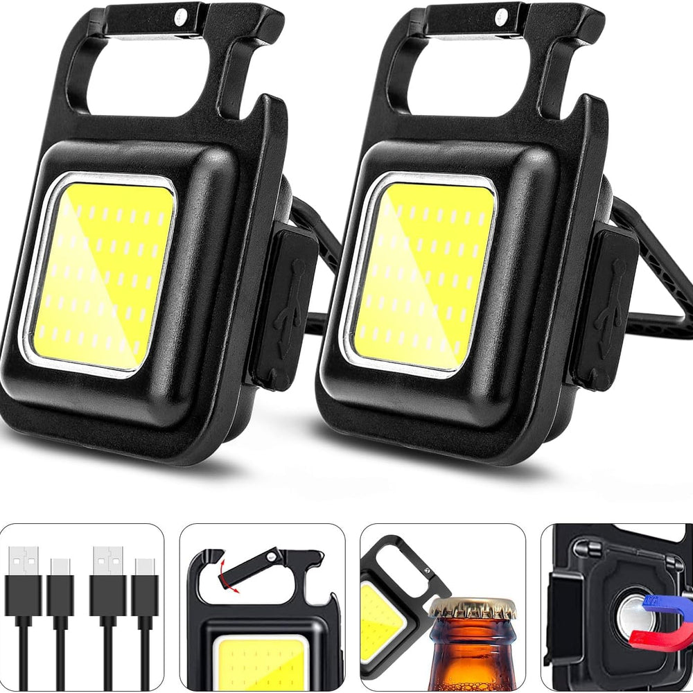 2-Pack-Rechargeable-COB-Keychain-Work-Lights-–-EDC-Flashlight-with-Folding-Stand-&-Bottle-Opener-for-Camping,-Fishing,-and-Emergencies-