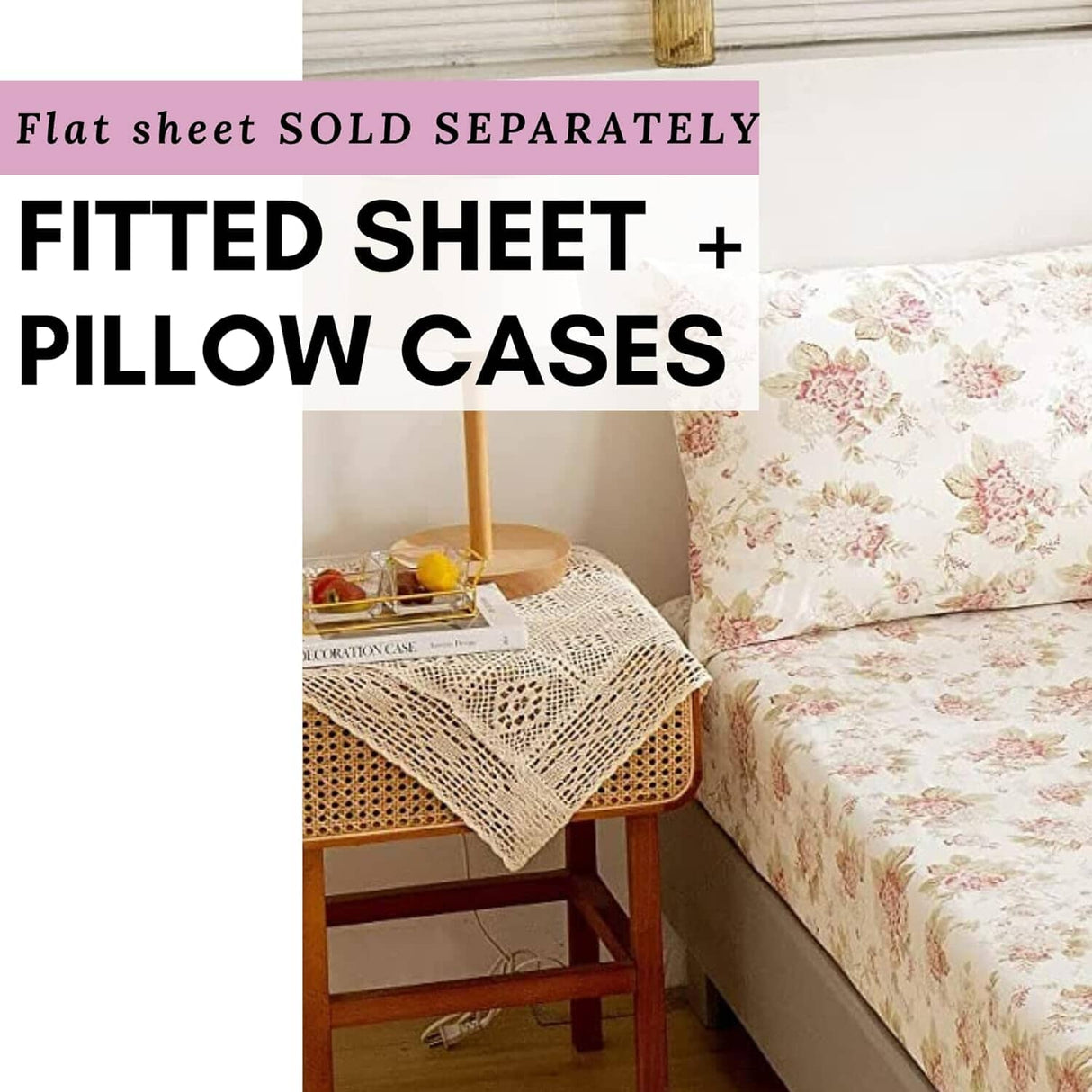 DaDa Bedding Hint of Mint Dainty Cottage Floral Roses Cotton Fitted Sheet w/ Pillow Case (3036)